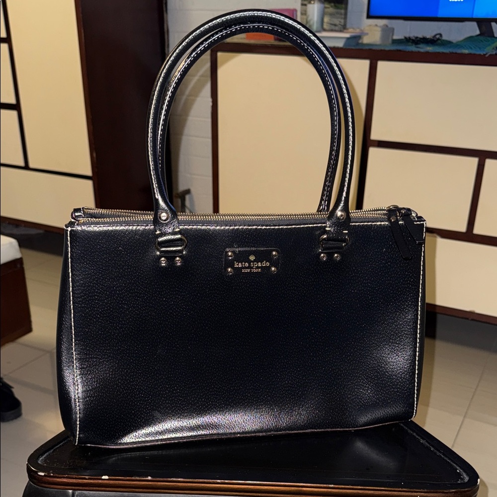 kate spade black leather satchel handbag